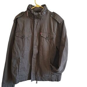 Men's LEVIS UTILITY jacket zip snap closure pockets olive green hood *FLAW*